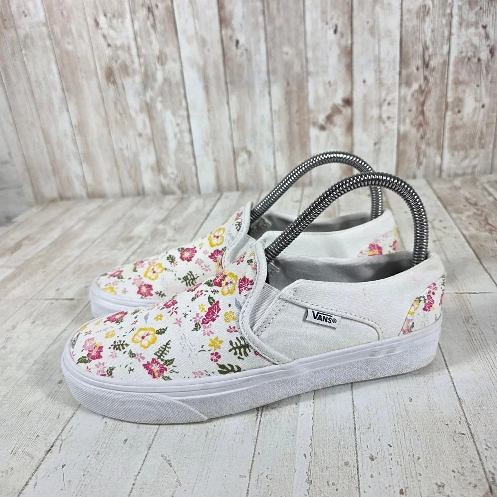Vans Classic Slip On Floral Tropical White Pink Yellow Sneakers Womens 7 500714